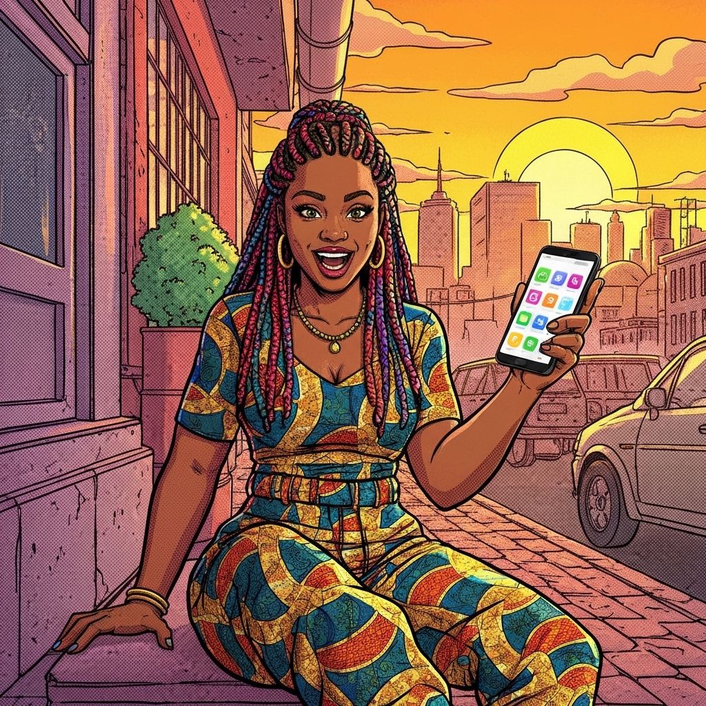 Young African creator using smartphone to earn money online through Rewaiq digital platform - student earning rewards